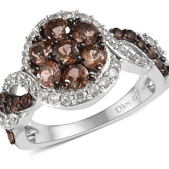 D'Joy Jewelry - Genuine Brown Andalusite & Zircon 💍 Platinum over Sterling Silver. Sz 5! NEW
